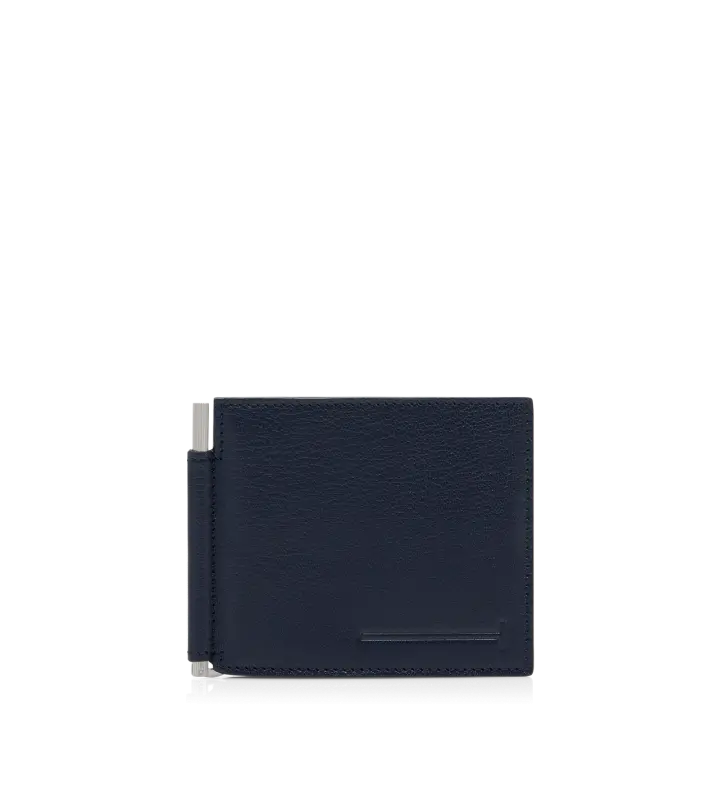 SUPPLE GRAIN LEATHER ELONGATED T LINE MONEY CLIP WALLET NAVY online